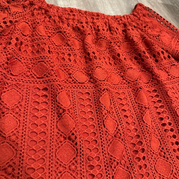 SUNDAY IN BROOKLYN Womens M Anthropologie Rust Evie Off Shoulder Lined Lace Top - Picture 10 of 10